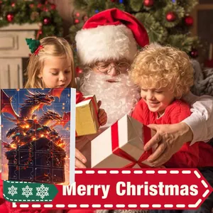 Calendrier de l'Avent de Noël boîte 24 jours avec pendentifs dragon et scène de cadeaux