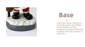 Detail of Santa figurine base with non-slip pads and snow effect on round pedestal