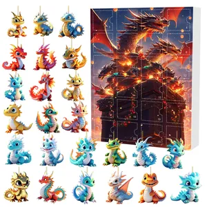 Calendrier de l'Avent de Noël avec 24 figurines de bébés dragons colorées en acrylique