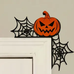 Halloween Wooden Door Frame Corner Decoration Witch Ghost Bat Pumpkin Spider Web Silhouette Corner Sign For Home Decor