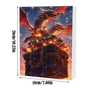 Détails du calendrier de l'Avent avec 24 compartiments et illustrations de dragon