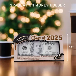 Class of 2025 graduation money holder made of premium wood with elegant 3D cap design