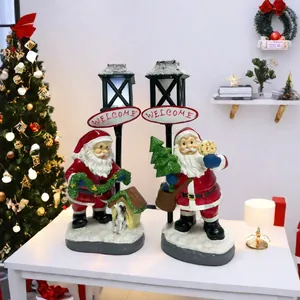 Glowing Resin Christmas Ornament Santa Snowman Street Lamp Welcome Sign Festive Desktop Decor Home Party Decoration