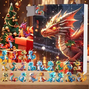 Calendrier de l'Avent de Noël avec 24 ornements de dragon et boîte cadeau festive