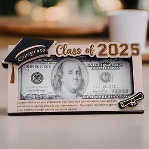 Class Of 2025 Graduation Money Holder Wooden Cash Gift Card With Congrats Cap Design For University Graduates Memorial Decor