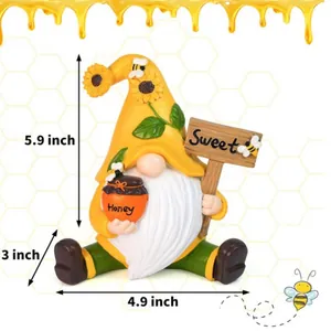 Garden sunflower gnome resin ornament with honey jar and sweet sign for outdoor harvest decor