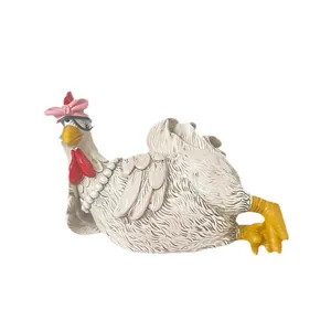 Funny resin hen statue with glasses and pearls for home desktop creative decor