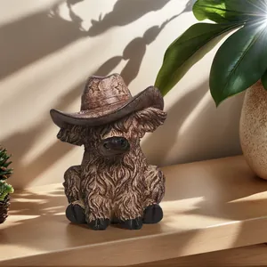 Statua Rustica Di Mucca Delle Highlands Con Cappello Da Cowboy In Resina Arredamento Fattoria Ornamento Da Tavolo Per Giardino Casa
