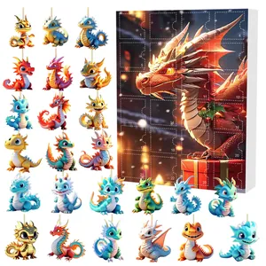 Détails du calendrier de l'Avent de Noël avec 24 pendentifs de dragon mignons uniques