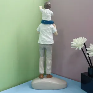 Father carrying son resin statue family home decor ornament for living room display
