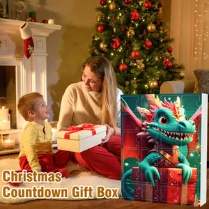 Calendrier de l'Avent de Noël avec 24 cases et joli design de dragon de dessin animé