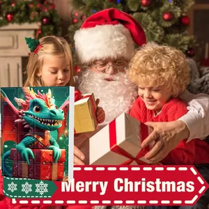 Détail du calendrier de l'Avent avec 24 cases numérotées et des motifs de dragons mignons