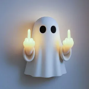 Lampada LED Fantasma Dito Medio Halloween Originale Resina Bianco Fantasma Luce Notturna per Camera da Letto Soggiorno Festa Casa Decor