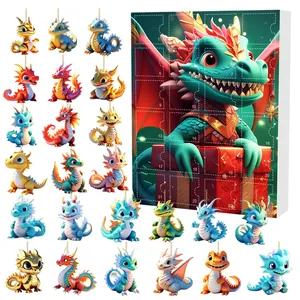 Calendrier de l'Avent de Noël avec 24 figurines de dragon mignonnes en acrylique à suspendre