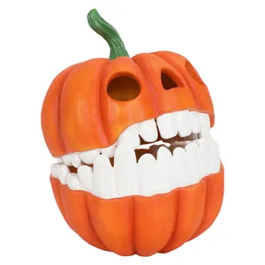 Scatola portaoggetti a forma di zucca di Halloween in resina con grandi denti bianchi