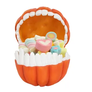 Contenitore decorativo a zucca di Halloween in resina con bocca aperta e caramelle miste