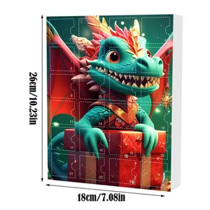 Calendrier de l'Avent de Noël avec design dragon mignon et 24 fenêtres de compte à rebours