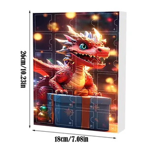 Calendrier de l'Avent avec motif de dragon rouge mignon et dimensions de 18x26cm