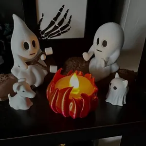 3D εκτυπωμένο σετ διακόσμησης Halloween με φαντάσματα, φωτιά LED και τέσσερις φιγούρες
