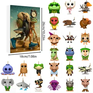 Advent Calendar box with 24 acrylic animal pendants including elephant and capybara