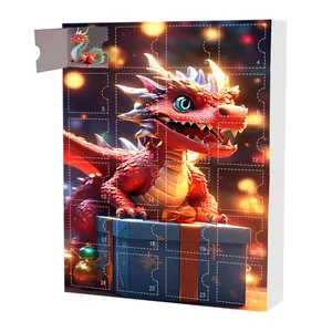 Vue détaillée du calendrier de l'Avent de Noël 24 jours avec pendentifs bébés dragons