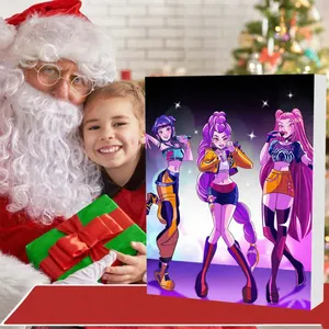Anime idol theme advent calendar box featuring K-pop style characters for Christmas