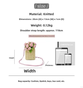 Detailed size specifications and proportions for the knit floral crossbody phone bag