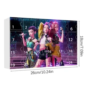 Front view of 24-day advent calendar gift box featuring anime girls and grid design