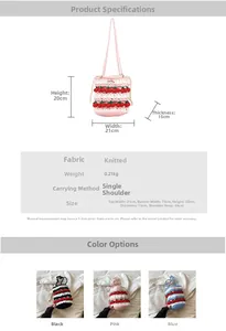 Detailed size guide and specifications for the cherry crochet knit bucket shoulder bag