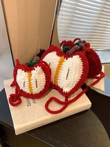 Handmade Crochet Apple Crossbody Bag For Kids Girls Knit Fruit Shaped Mini Coin Purse Small Shoulder Bag Decorative Gift