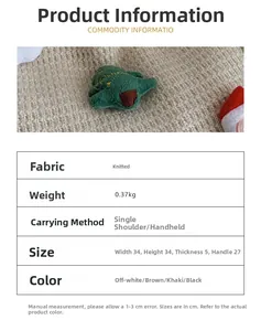 Detailed size specifications for a knitted Santa Claus tote bag showing 34x34x5cm dimensions