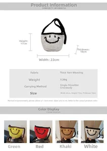 Especificaciones de tamaño y opciones de color para bolso cubo tejido smiley