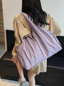 Minimalist purple ruched tote bag with large capacity for casual travel and daily use