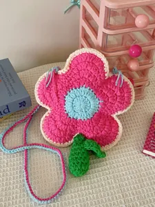 Handmade Crochet Flower Shoulder Bag Knitted Floral Crossbody Bag Small Fresh Yarn Woven Phone Bag For Women Girls Daily Accessory