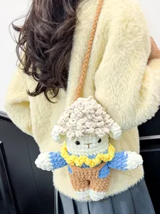 Handgefertigte Häkel Lamm Umhängetasche Süße Gewebte Schaf Tier Handytasche Für Damen Kinder Gestrickte Schultertasche Geschenk