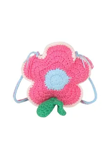 Handmade crochet flower crossbody bag in rose red and blue for girls and women