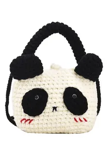 Handmade crochet panda shoulder bag for kids and women with 3D ears and cute blush details