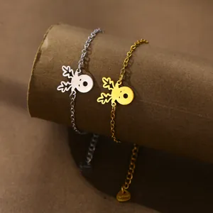 Stainless Steel Elk Reindeer Bracelet For Women Christmas Gift Hollow Deer Animal Charm Adjustable Chain Jewelry