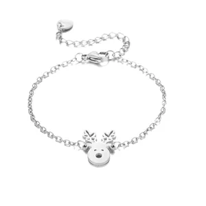 Polished stainless steel reindeer pendant bracelet with adjustable chain for women