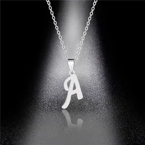 Minimalist silver stainless steel necklace featuring a polished letter A pendant