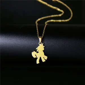 Collier avec pendentif silhouette de licorne en acier inoxydable doré poli