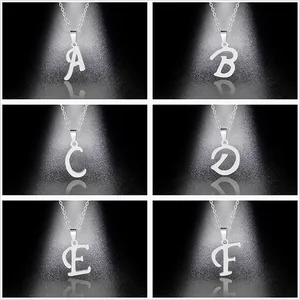 Minimalist Stainless Steel Alphabet Initial Letter Pendant Necklace For Women Polished Silver Initial Necklace Jewelry Gift