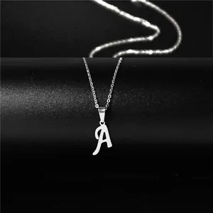 Polished silver stainless steel letter A pendant necklace for women on black background