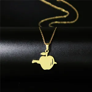 Minimalist gold apple pendant necklace in stainless steel with a delicate metal chain