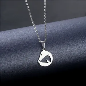 Polished stainless steel horse head silhouette necklace with delicate silver cable chain
