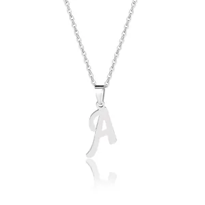 Minimalist silver stainless steel necklace featuring a cursive capital letter A pendant