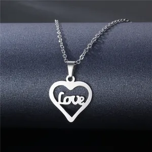 Polished stainless steel heart necklace with love pendant on a minimalist chain
