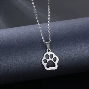 Polished stainless steel necklace featuring a hollow cat paw print pendant design