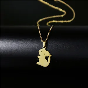 Minimalist 18K gold plated stainless steel mouse pendant necklace on black display stand