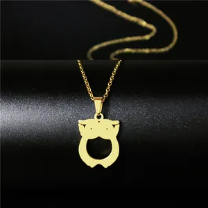Elegant gold owl pendant necklace in polished titanium steel with minimalist design